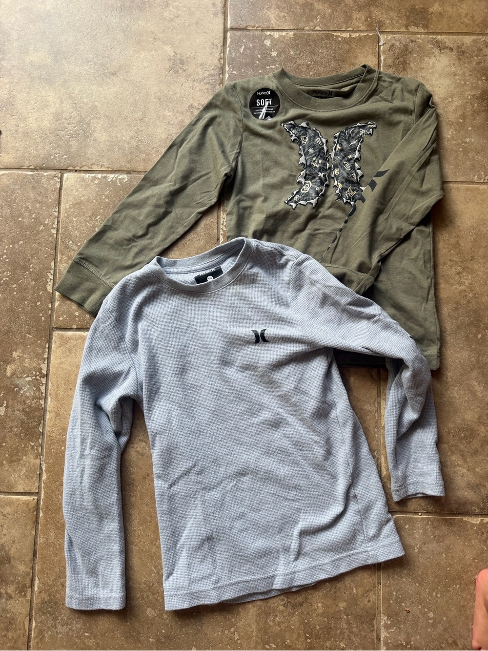 Hurley Boys' Long-Sleeve Tees + Pants - Olive & Light Gray Set